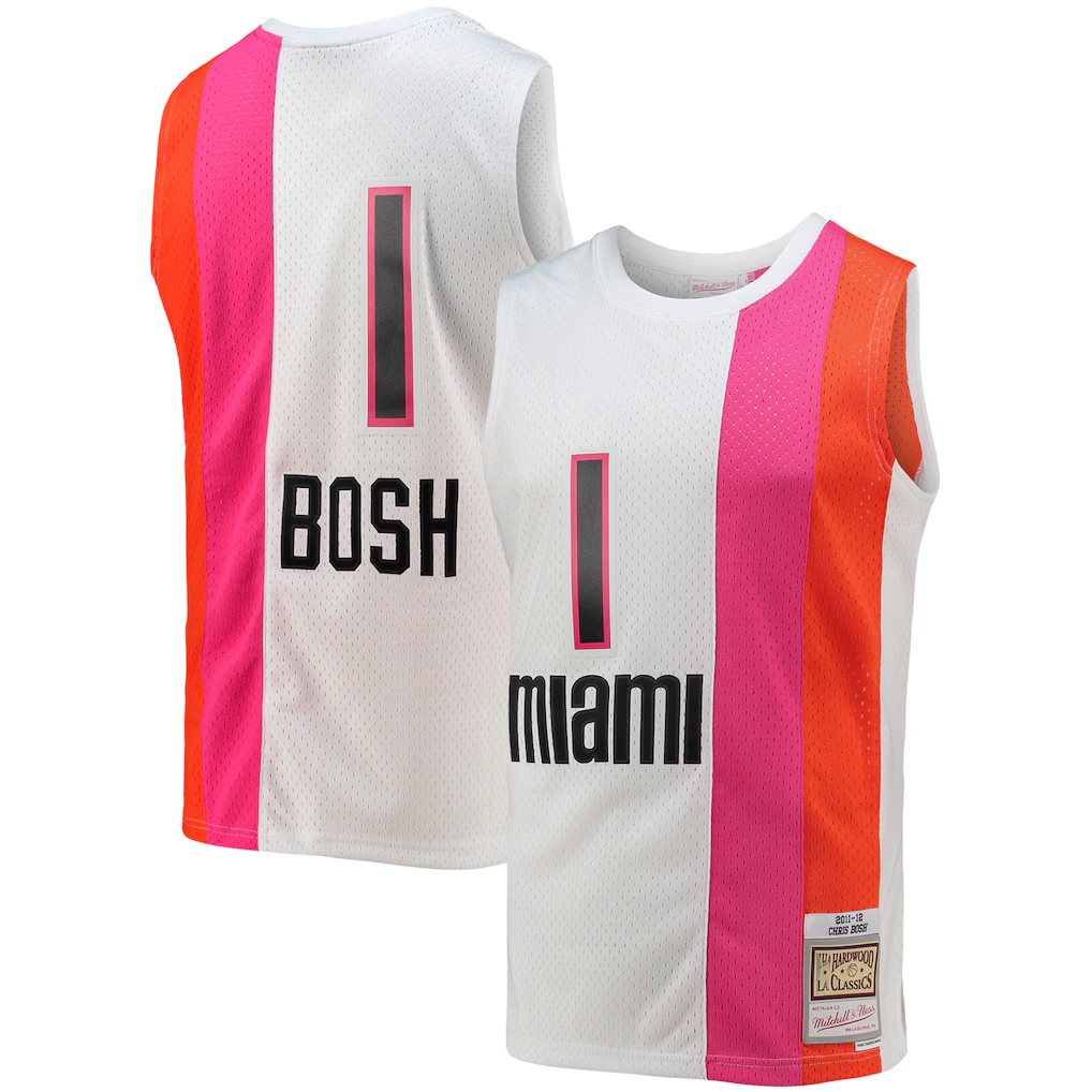 Seanshop M.Heat #1 Chris Bosh Mitchell & Ness White 201112 Hardwood Classics Swingman Jerseys