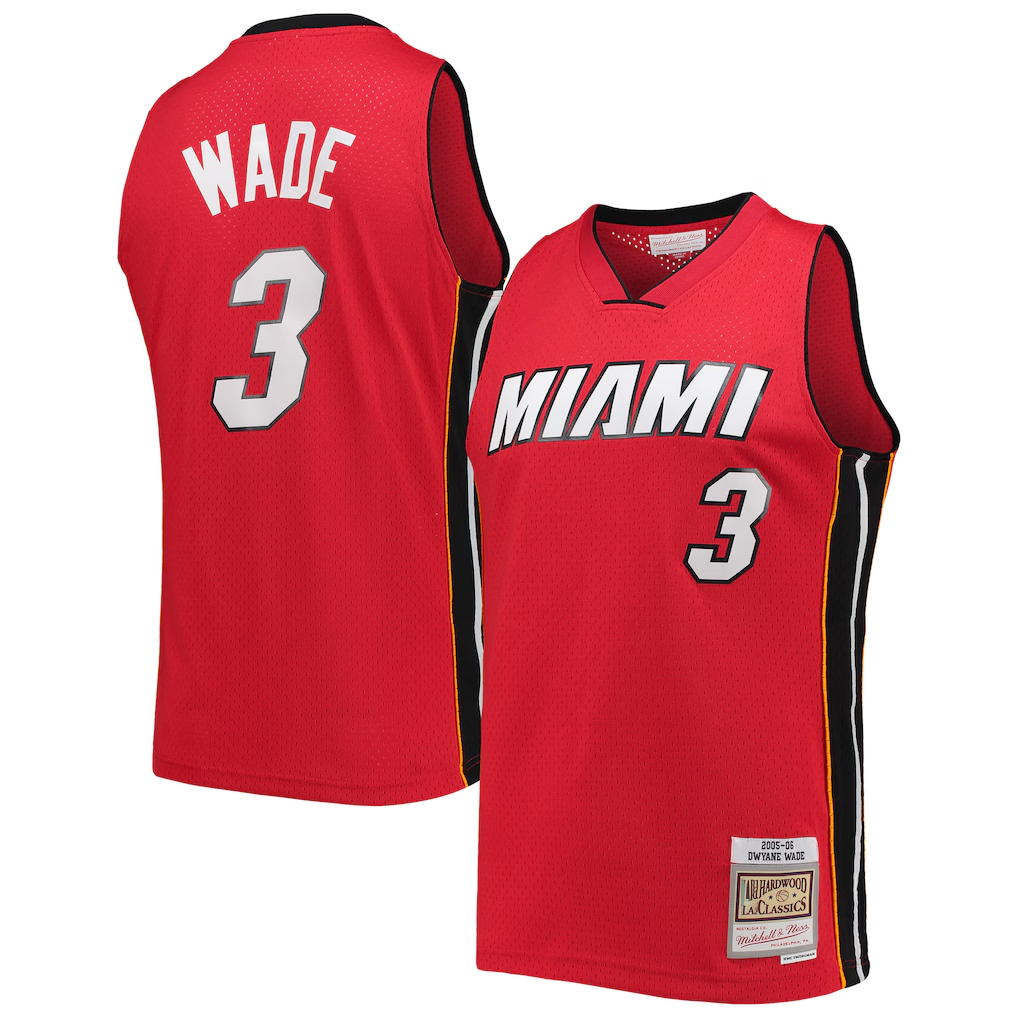 Seanshop M.Heat #3 Dwayne Wade Mitchell & Ness Red Hardwood Classics Swingman Jerseys