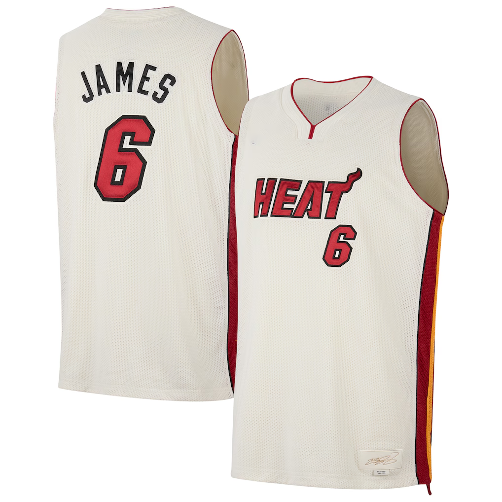 Seanshop M.Heat #6 LeBron James Cream Forever King Reserve Authentic Jerseys
