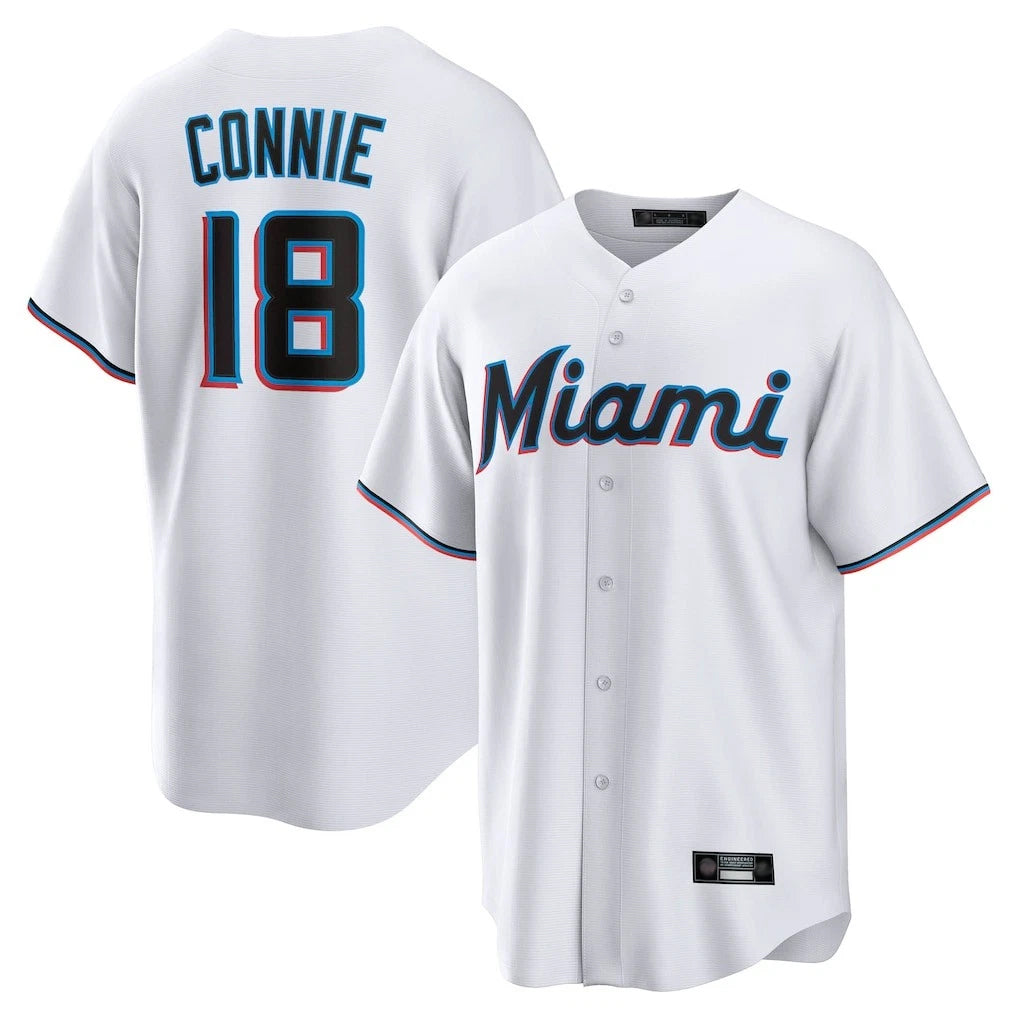 Seanshop M.Marlins #18 Griffin Conine Player White Home Game Stitched Jerseys