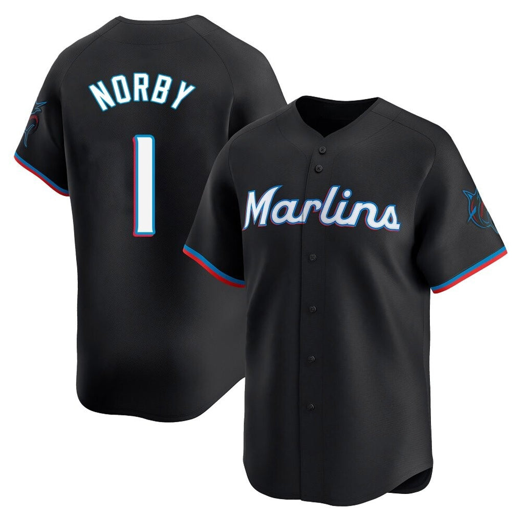 M.Marlins #1 Connor Norby Player Black Seanshop Home Limited Stitched Jerseys