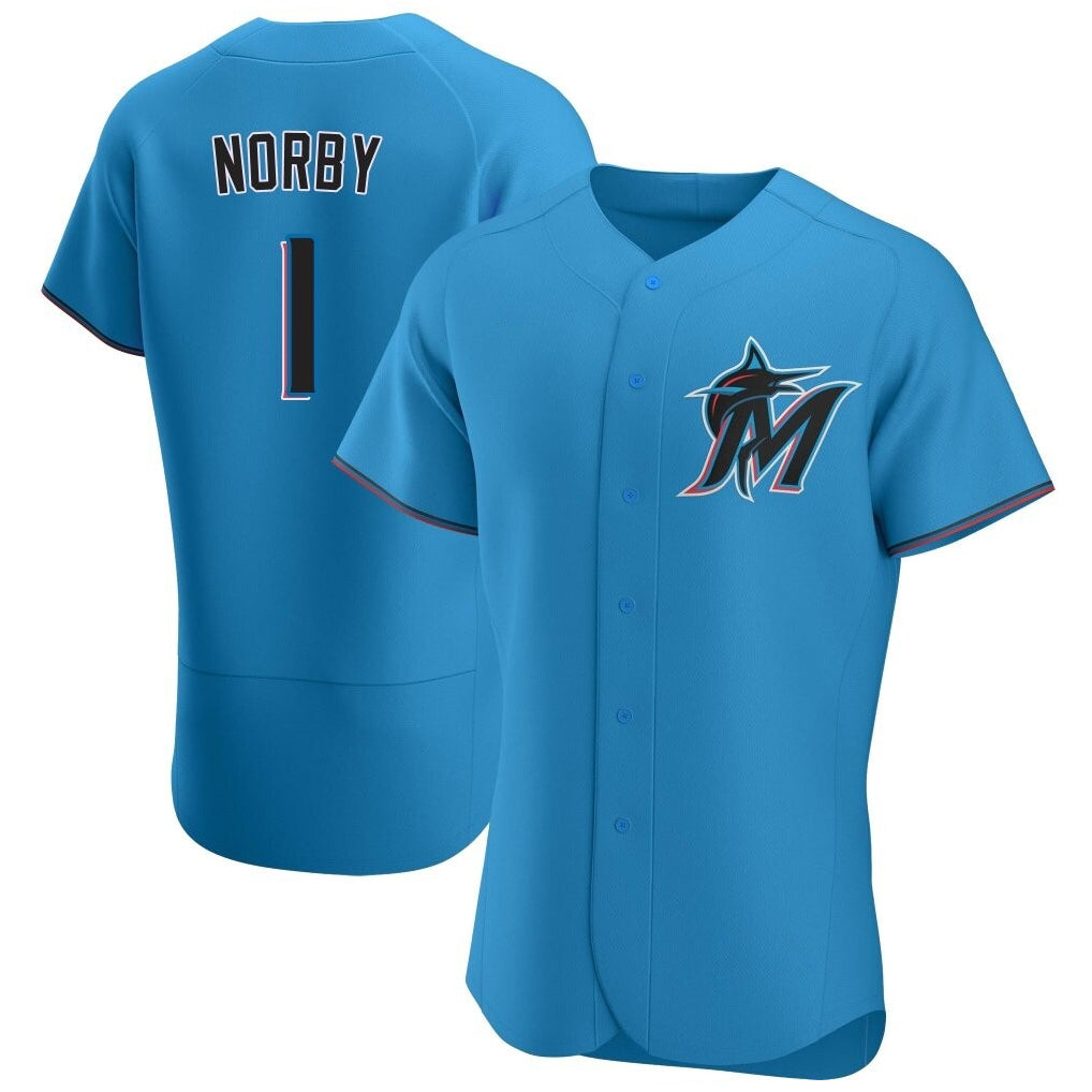 M.Marlins #1 Connor Norby Player Blue Seanshop Home Limited Elite Stitched Jerseys