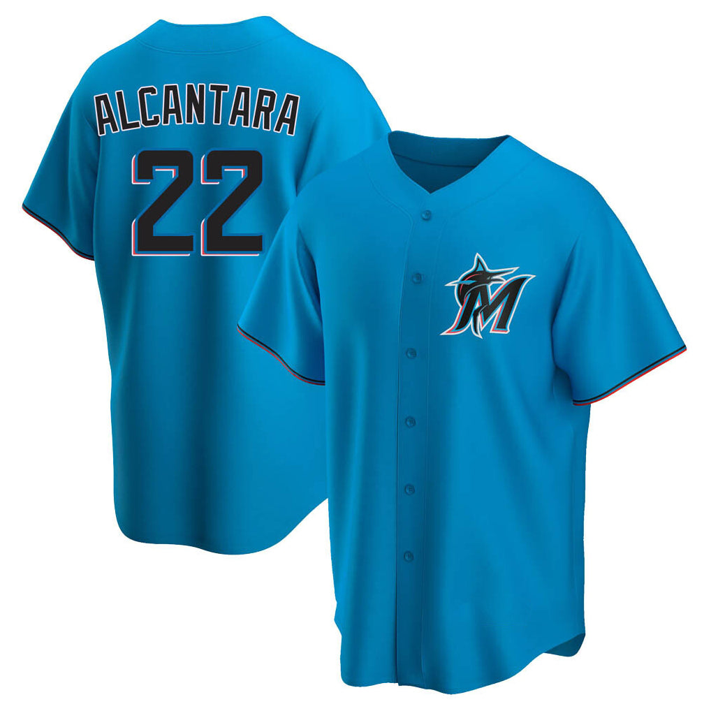Seanshop M.Marlins #22 Sandy Alcantara Player Blue Home Game Stitched Jerseys