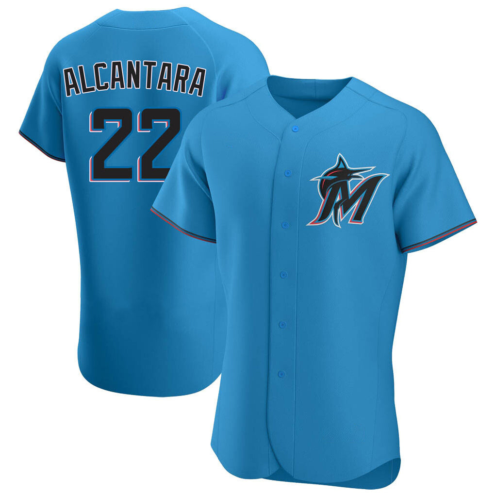 Seanshop M.Marlins #22 Sandy Alcantara Player Blue Home Limited Elite Stitched Jerseys