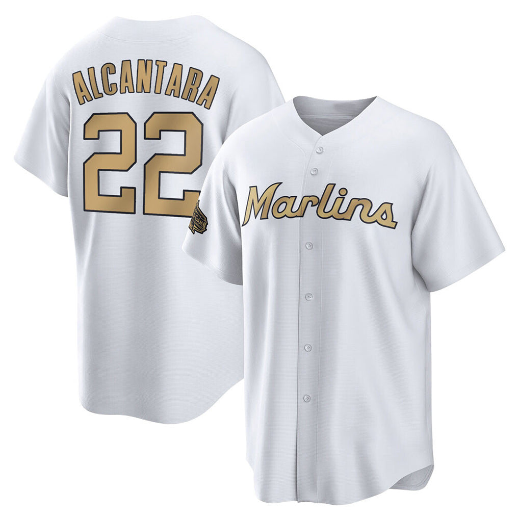 Seanshop M.Marlins #22 Sandy Alcantara Player Gold Home Game Stitched Jerseys