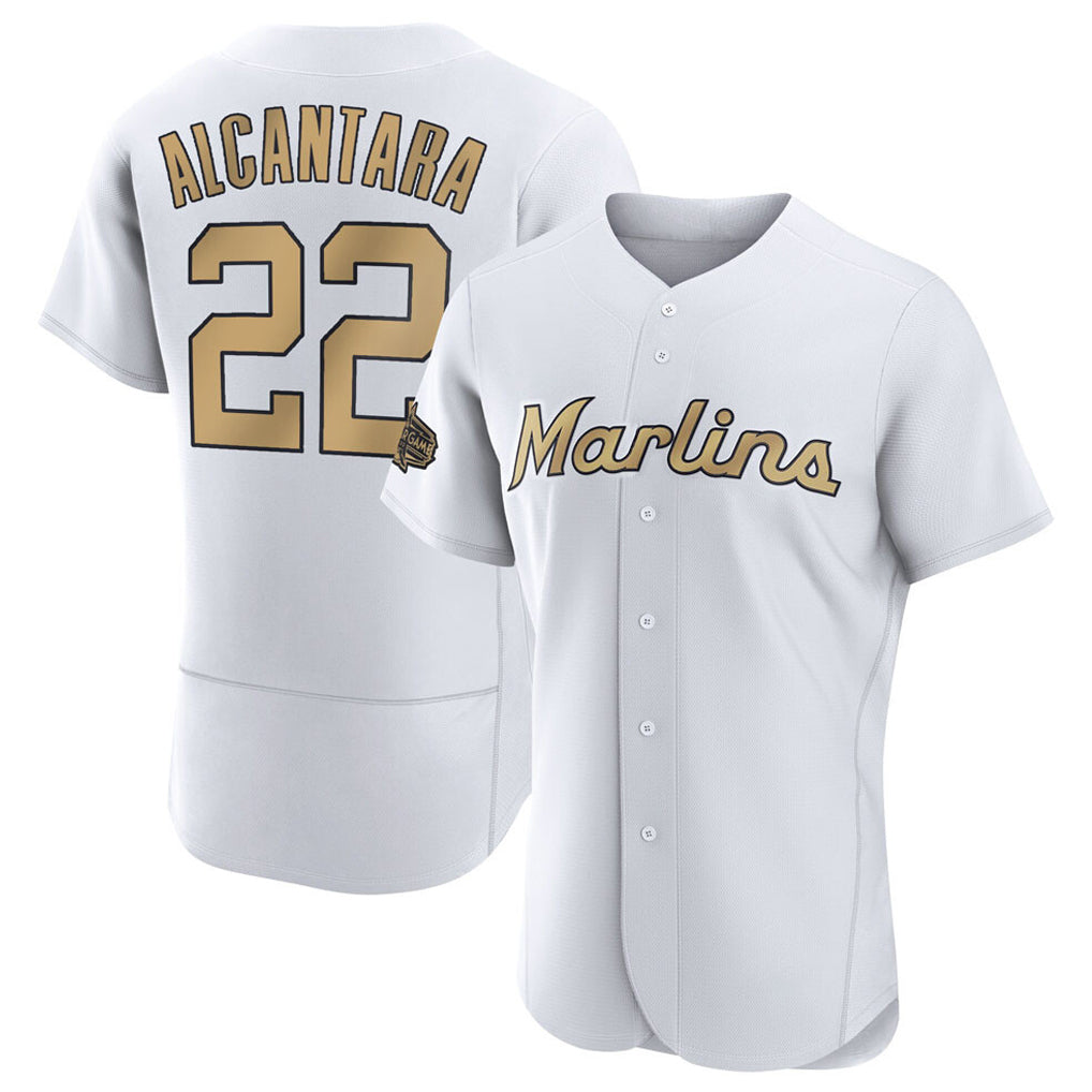 Seanshop M.Marlins #22 Sandy Alcantara Player Gold  Home Limited Elite Stitched Jerseys