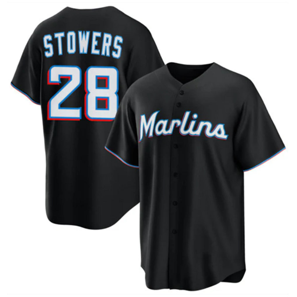 Seanshop M.Marlins #28 Kyle Stowers Player Black  Home Game Stitched Jerseys