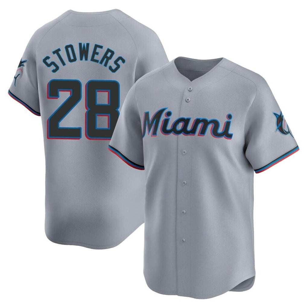 Seanshop M.Marlins #28 Kyle Stowers Player Gray Home Limited Stitched Jerseys