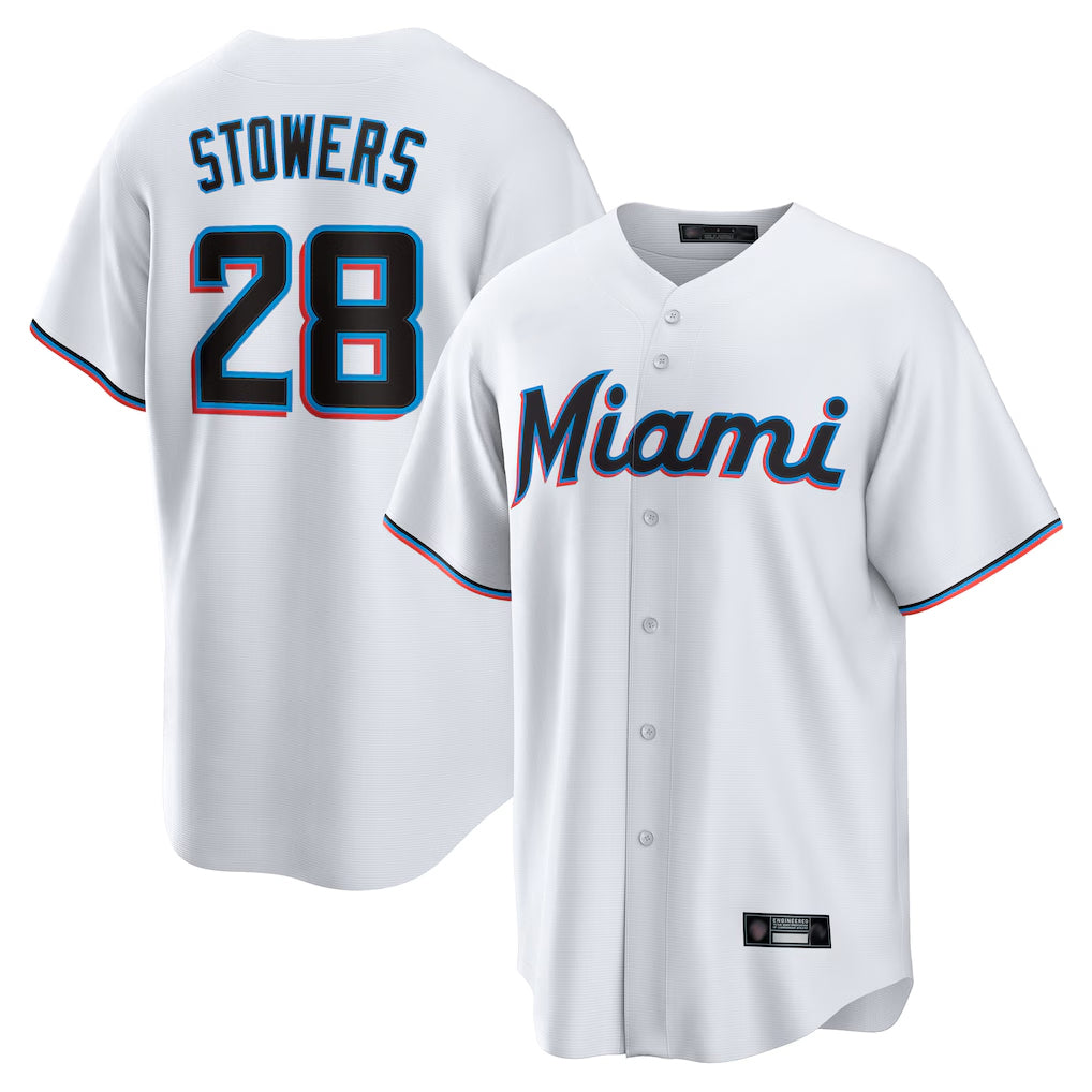 Seanshop M.Marlins #28 Kyle Stowers Player White  Home Game Stitched Jerseys