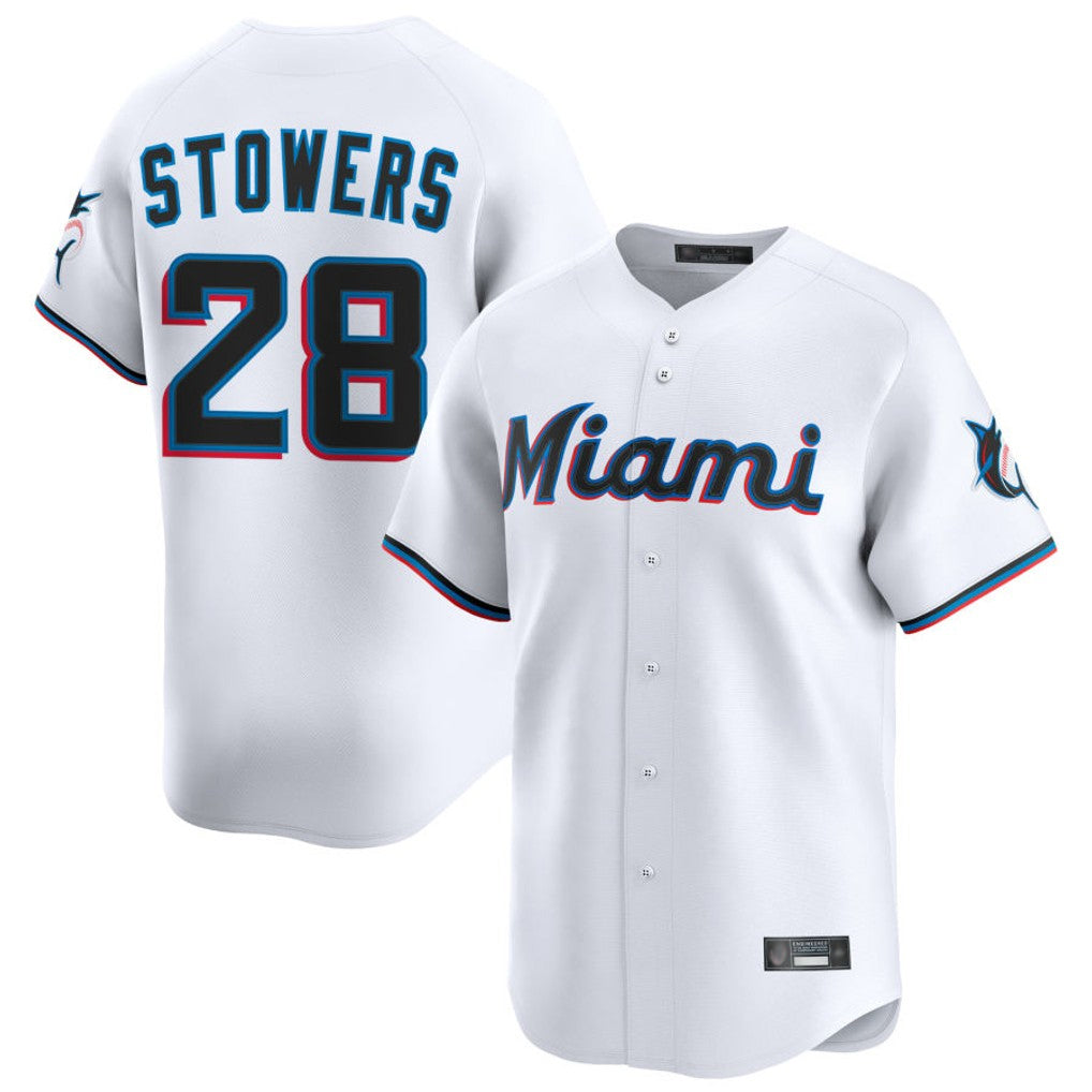 Seanshop M.Marlins #28 Kyle Stowers Player White  Home Limited Stitched Jerseys