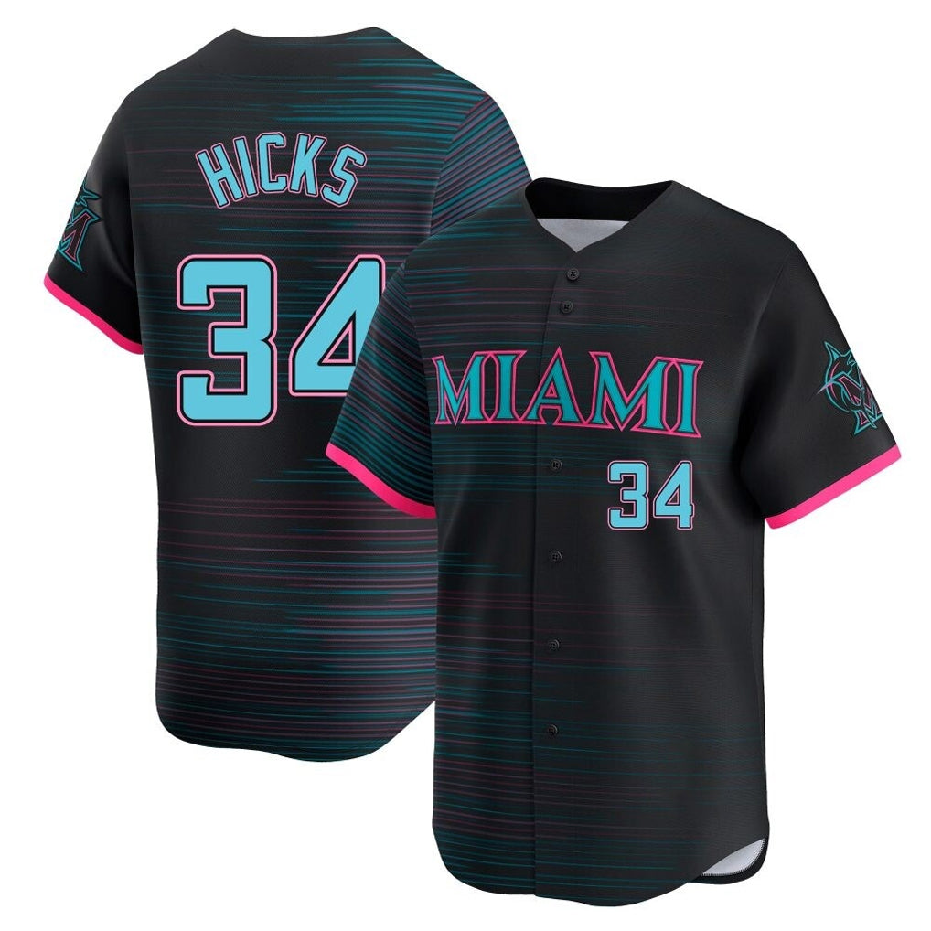 Seanshop M.Marlins #34 Liam Hicks Player Black City Connect Home Limited Stitched Jerseys