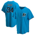 Seanshop M.Marlins #34 Liam Hicks Player Blue Home Game Stitched Jerseys