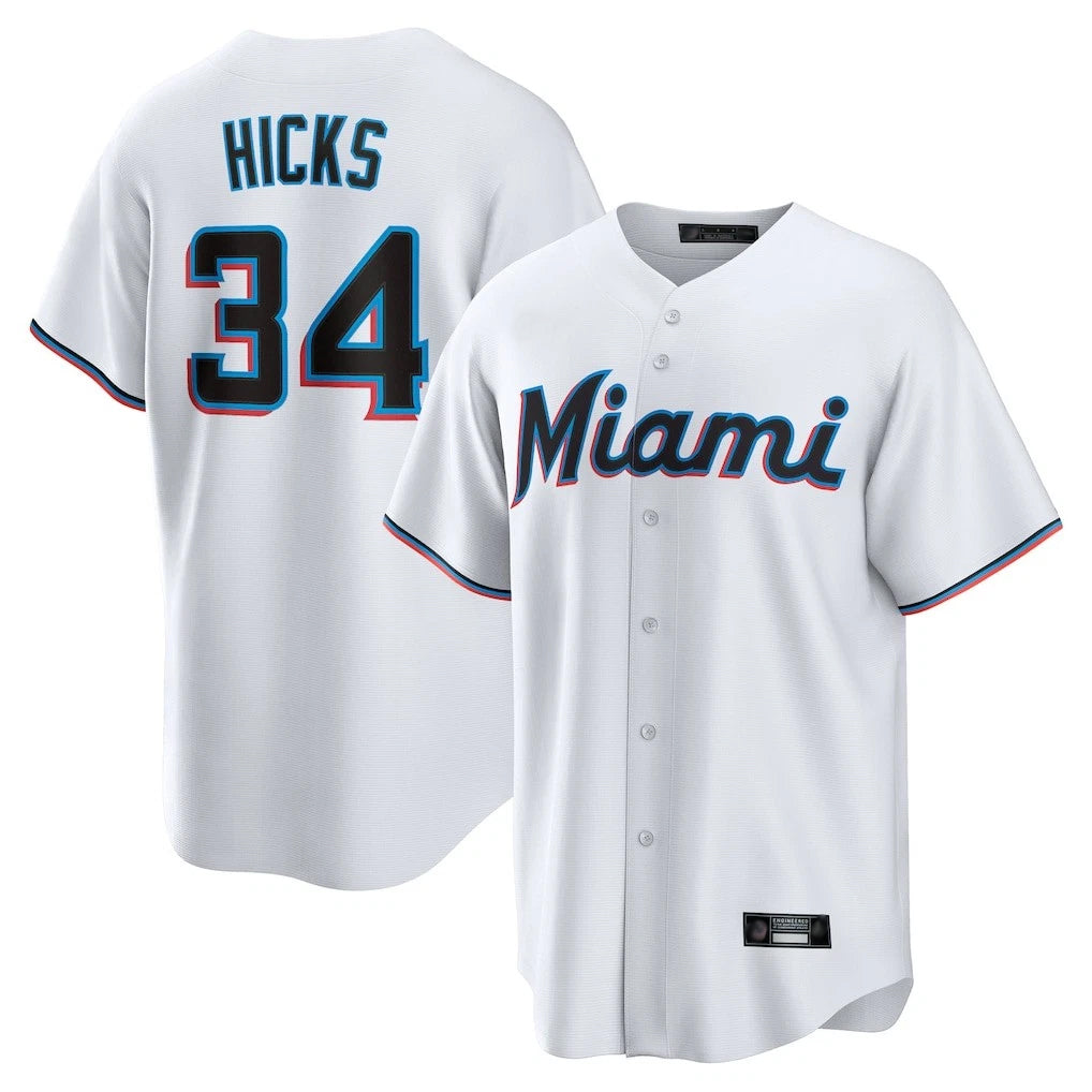 Seanshop M.Marlins #34 Liam Hicks Player White  Home Game Stitched Jerseys