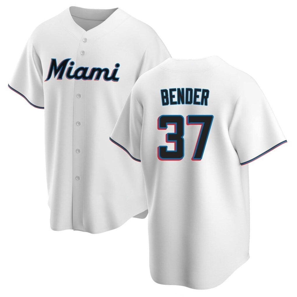 Seanshop M.Marlins #37 Anthony Bender Player White  Home Game Stitched Jerseys