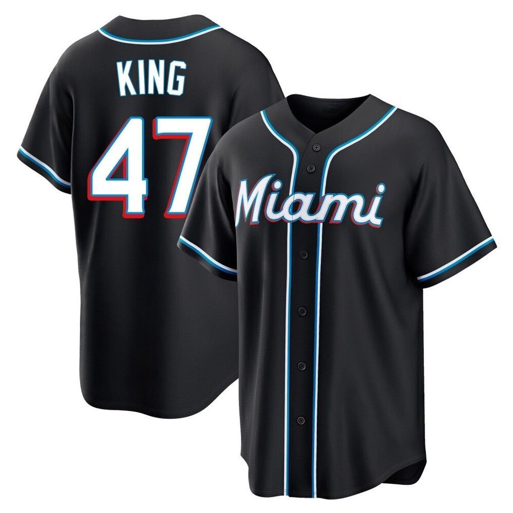 Seanshop M.Marlins #47 John King Player Black Fashion Out Home Game Stitched Jerseys