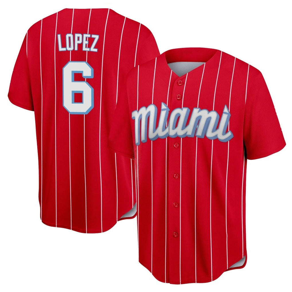 Seanshop M.Marlins #6 Otto Lopez Player Red City Connect Home Game Stitched Jerseys