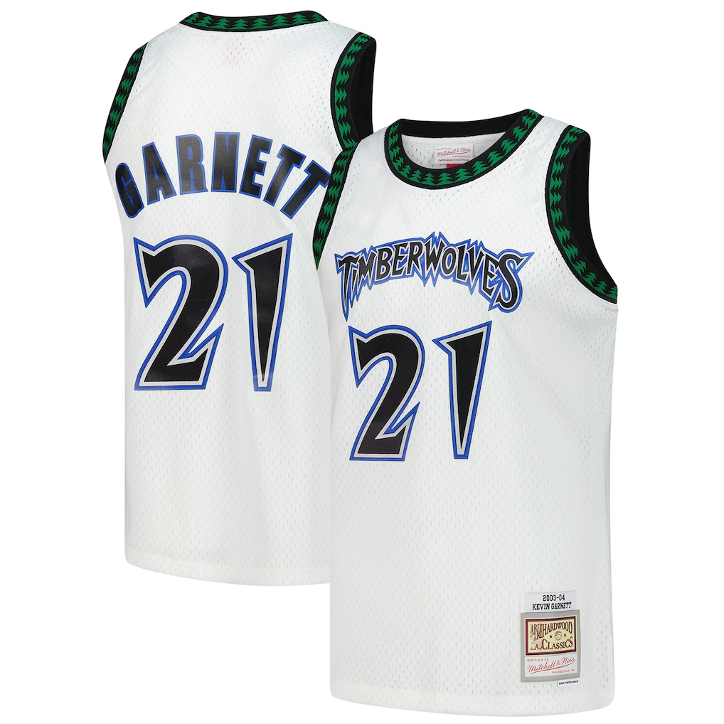 Seanshop M.Timberwolves #21 Kevin Garnett Mitchell & Ness White Hardwood Classics Swingman Stitched Jerseys