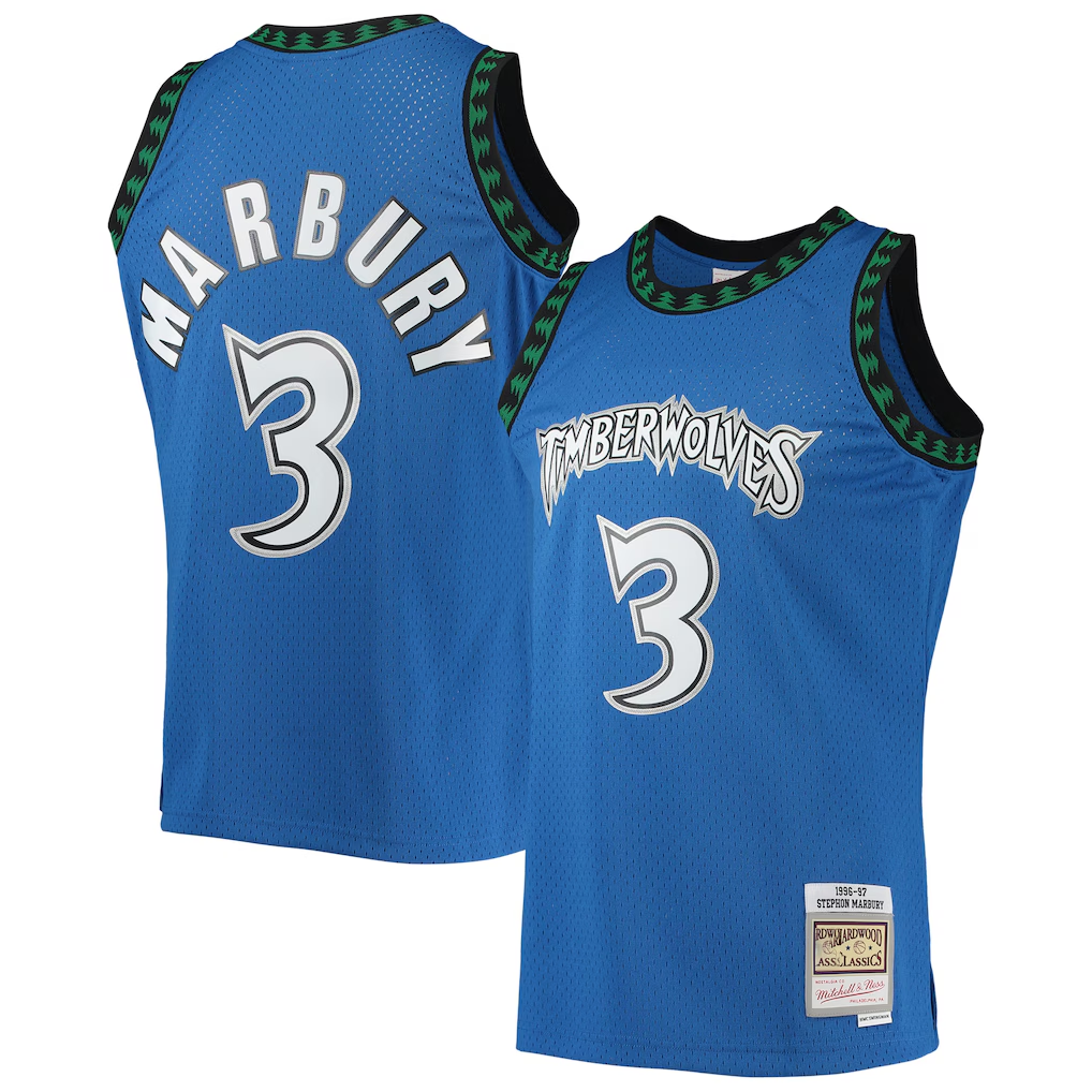 Seanshop M.Timberwolves #3 Stephon Marbury Mitchell & Ness Blue 199697 Hardwood Classics Swingman Stitched Jerseys