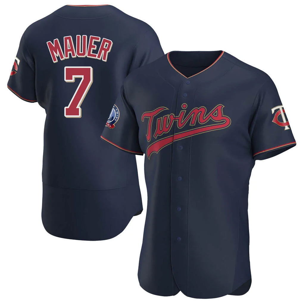 Seanshop M.Twins #7 Joe Mauer Player Navy 60th Home Limited Elite Stitched Jerseys