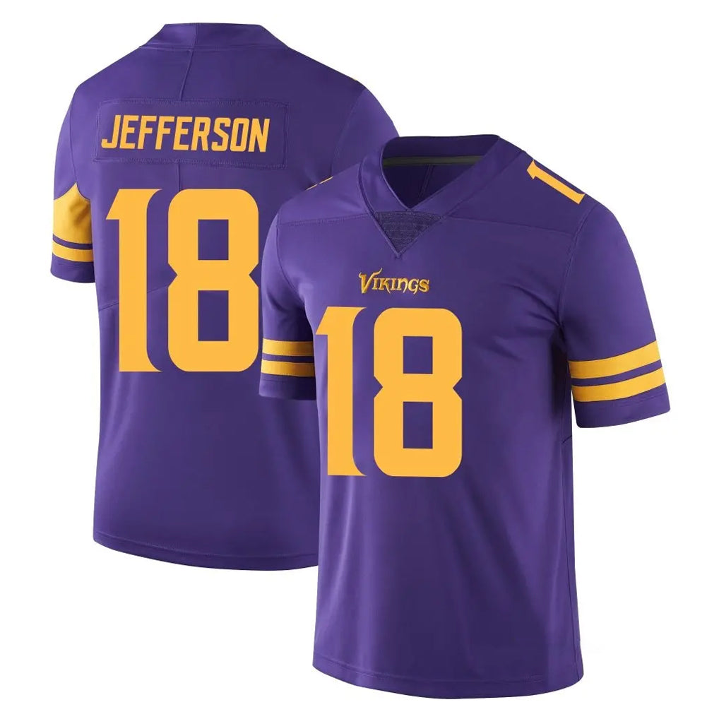 Seanshop M.Vikings #18 Justin Jefferson Player Purple Limited Color Rush Home Game Stitched Jerseys
