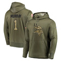 Seanshop M.Vikings #1 Kyler Murray Player Olive Salute to Service Pullover Hoodies Home Game Stitched Jerseys