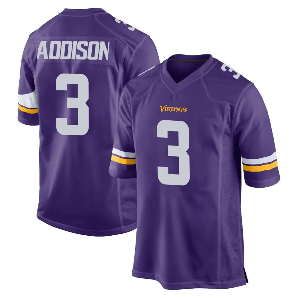 Seanshop M.Vikings #3 Jordan Addison Player Purple Home Game Stitched Jerseys