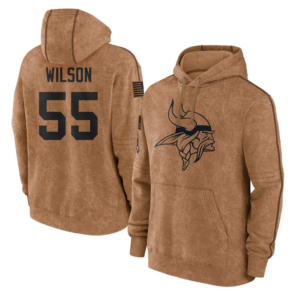 Seanshop M.Vikings #55 Eric Wilson Player Brown Salute to Service Pullover Hoodies Limited Game Stitched Jerseys