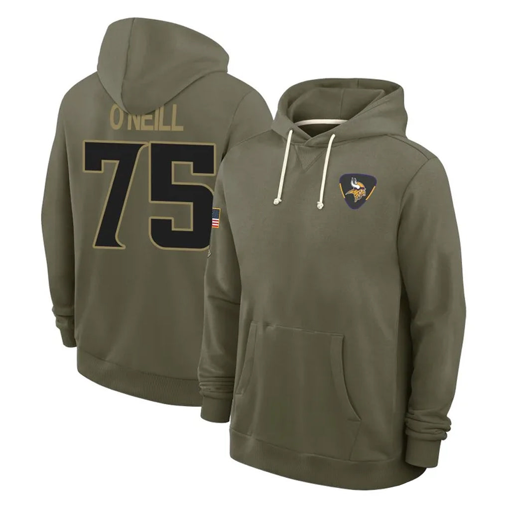 Seanshop M.Vikings #75 Brian O'Neill Player Olive Salute to Service Pullover Hoodies Limited Stitched Jerseys