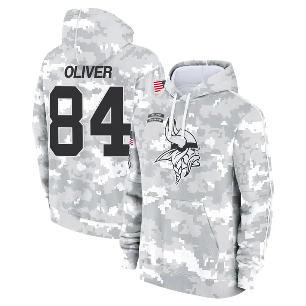 Seanshop M.Vikings #84 Josh Oliver Player Arctic Camo Salute to Service Pullover Hoodies Limited Game Stitched Jerseys