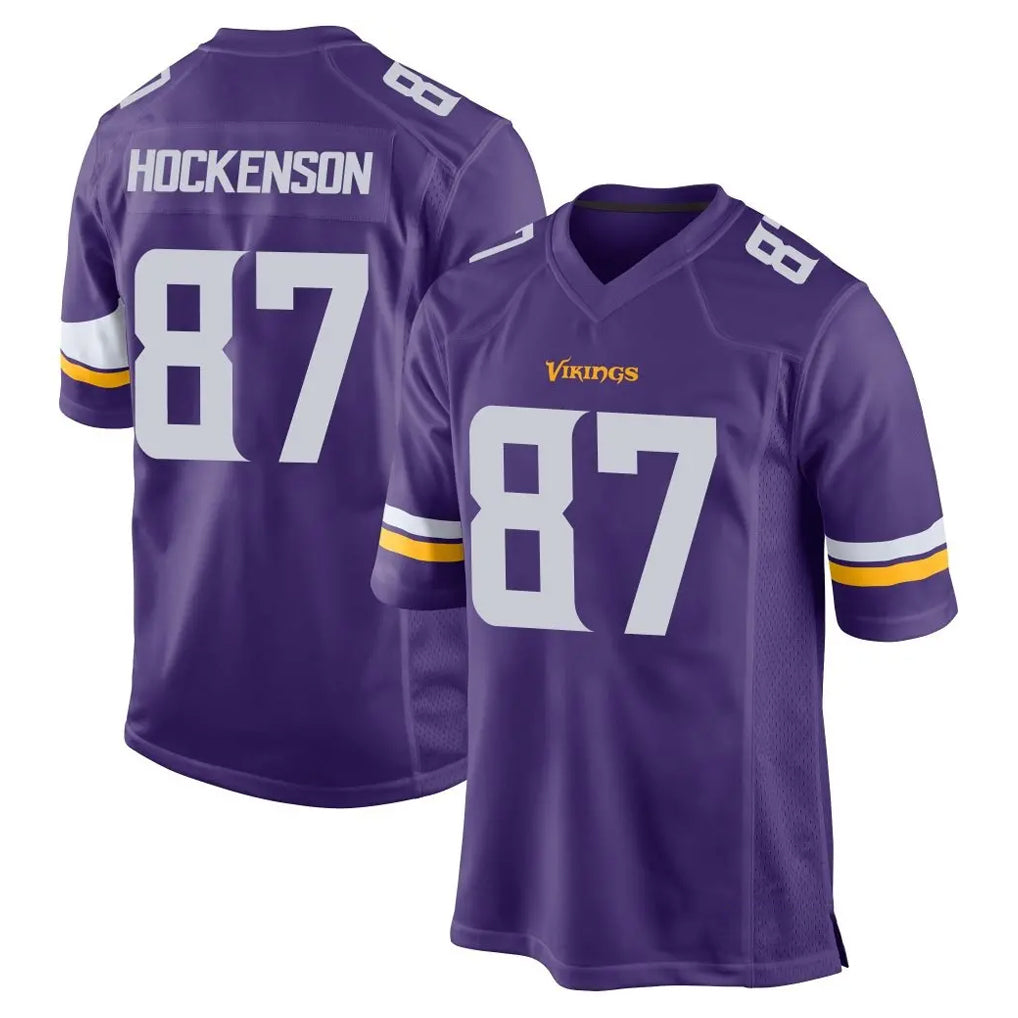 Seanshop M.Vikings #87 T.J. Hockenson Player Purple Home Game Stitched Jerseys