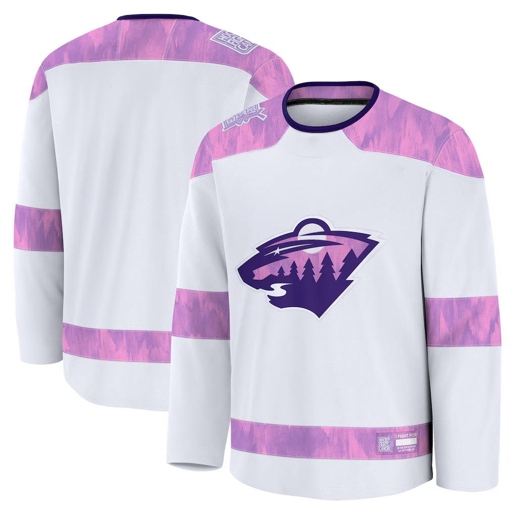 Seanshop M.Wild White 2024 Hockey Fights Cancer Practice Jerseys