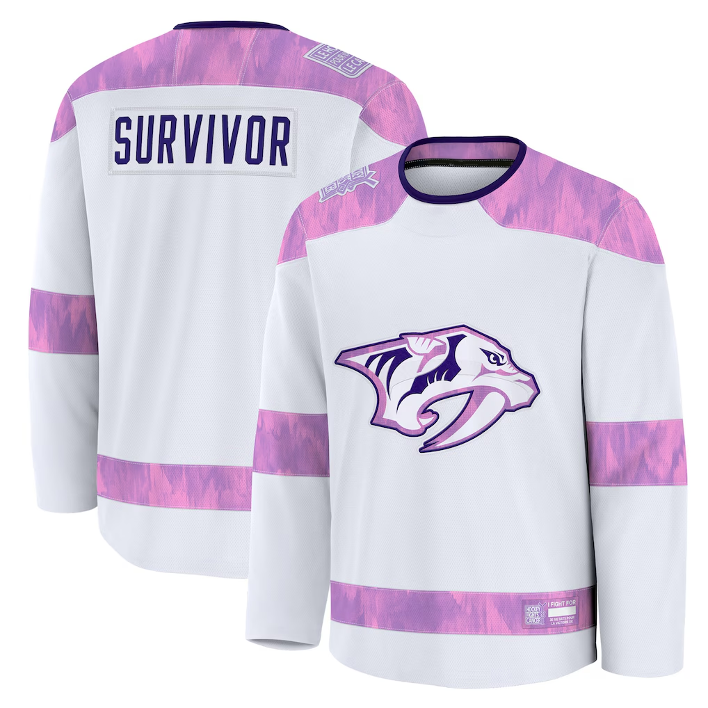Seanshop N.Predators White Hockey Fights Cancer Survivor Practice Jerseys