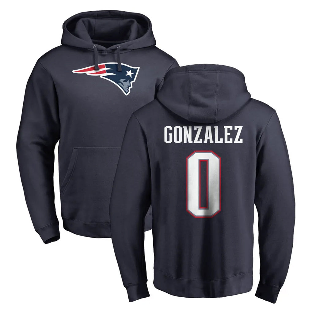 Seanshop NE.Patriots #0 Christian Gonzalez Player Navy LOGO Pullover Hoodies Home Game Stitched Jerseys