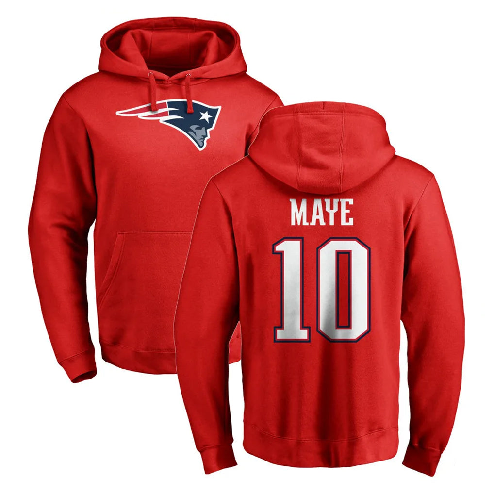 Seanshop NE.Patriots #10 Drake Maye Player Red LOGO Pullover Hoodies Home Game Stitched Jerseys