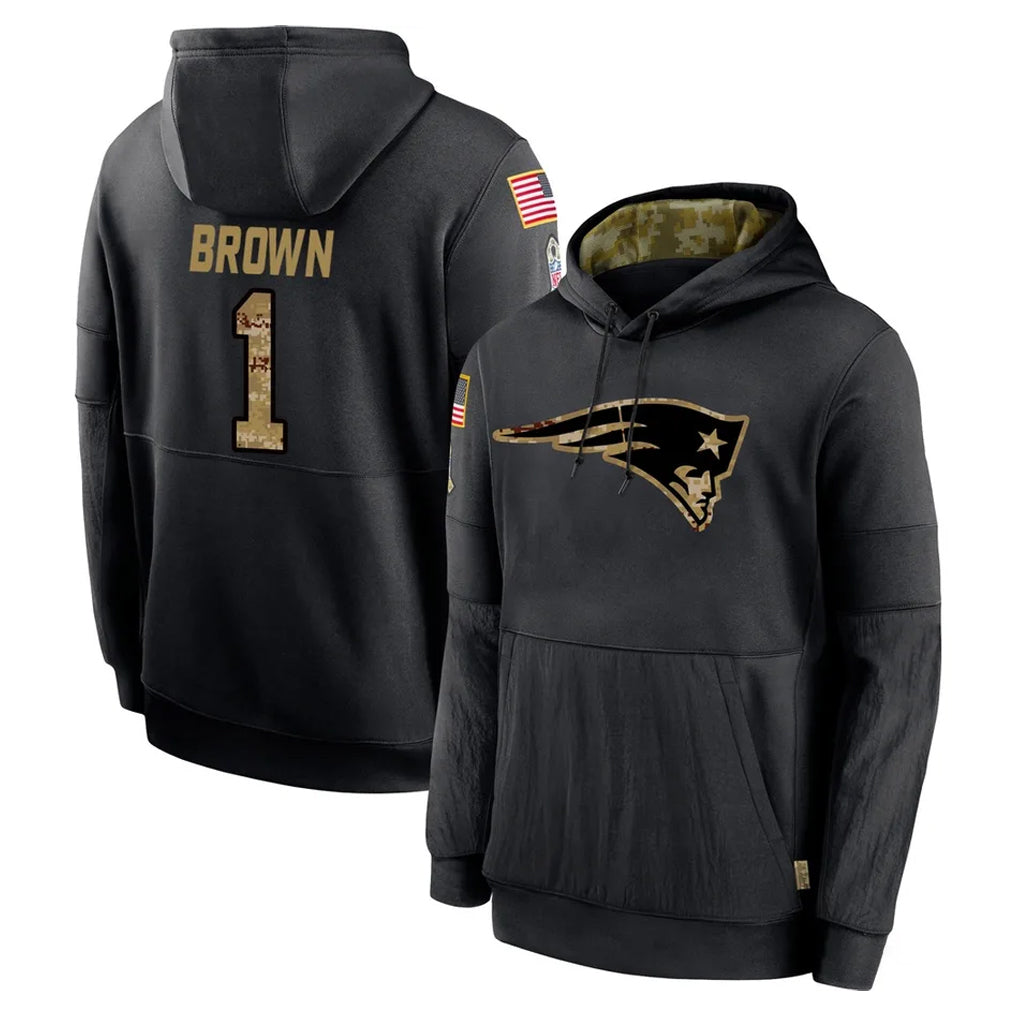 Seanshop NE.Patriots #1 A.J. Brown Player Black Salute to Service Hoodies Limited Game Stitched Jerseys