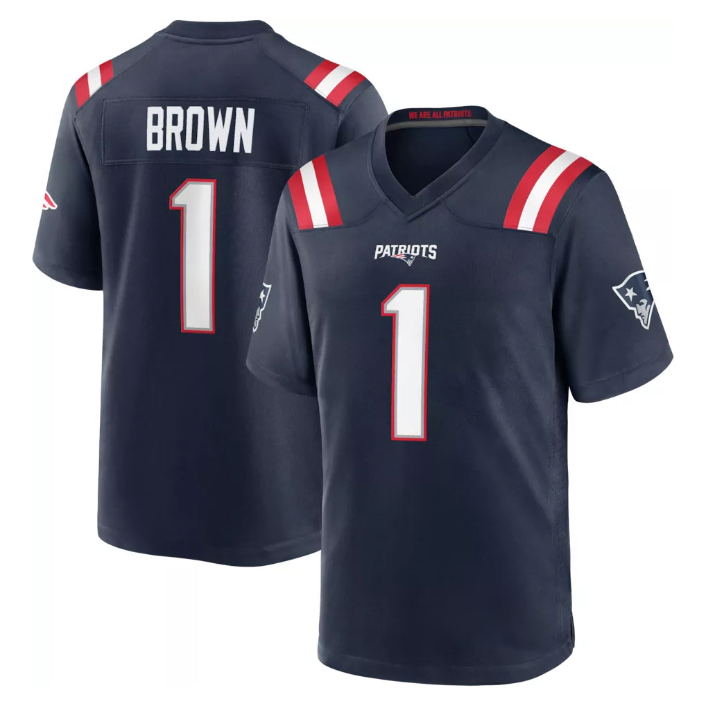 Seanshop NE.Patriots #1 A.J. Brown Player Navy Home Game Stitched Jerseys
