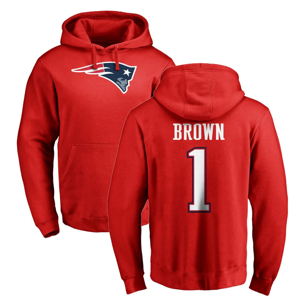 Seanshop NE.Patriots #1 A.J. Brown Player Red LOGO Pullover Hoodies Home Game Stitched Jerseys