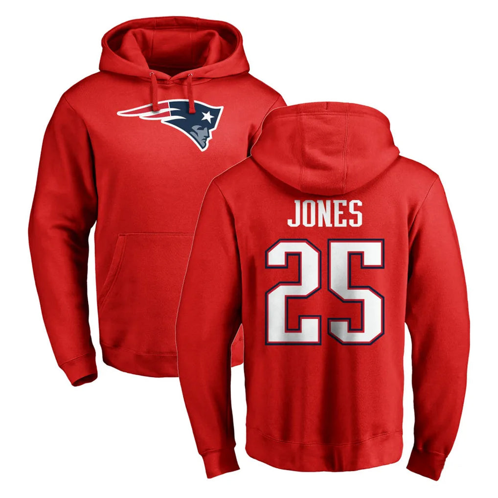 Seanshop NE.Patriots #25 Marcus Jones Player Red LOGO Pullover Hoodies Home Game Stitched Jerseys