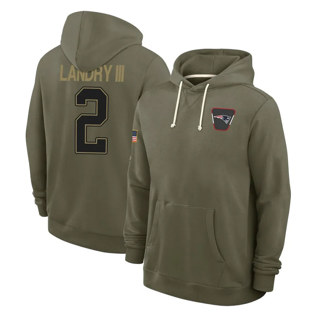 Seanshop NE.Patriots #2 Harold Landry III Player Olive Salute to Service Pullover Hoodies Limited Stitched Jerseys