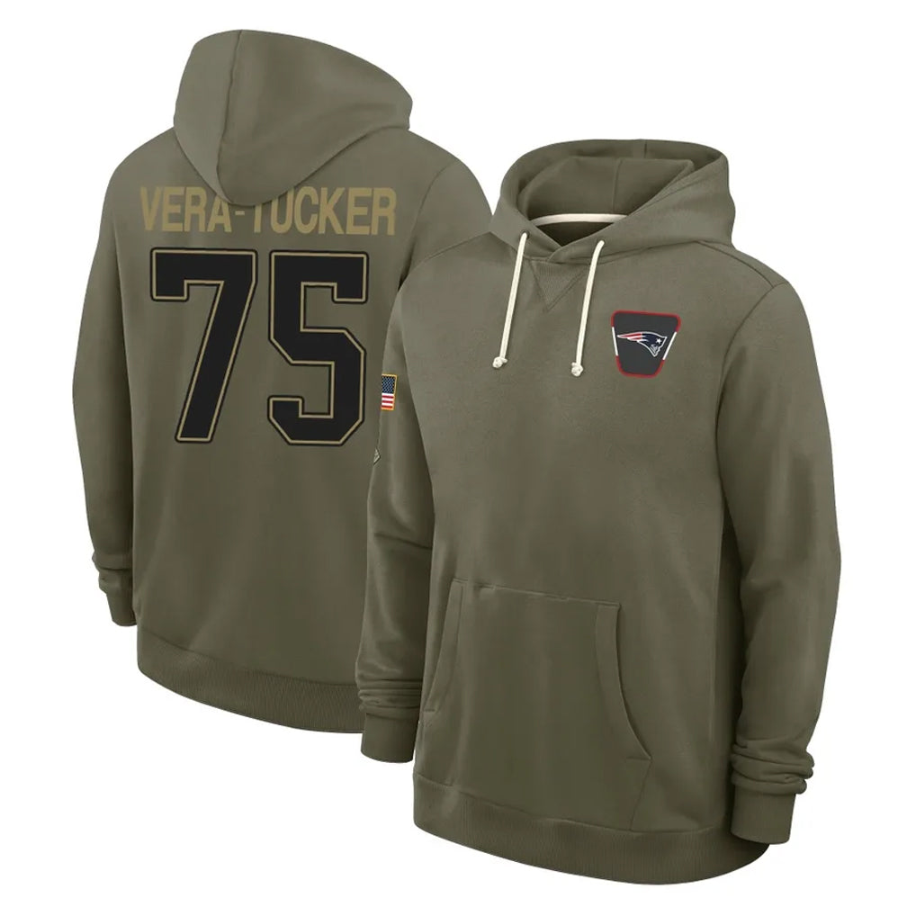 Seanshop NE.Patriots #75 Alijah Vera-Tucker Player Olive Salute to Service Pullover Hoodies Limited Stitched Jerseys