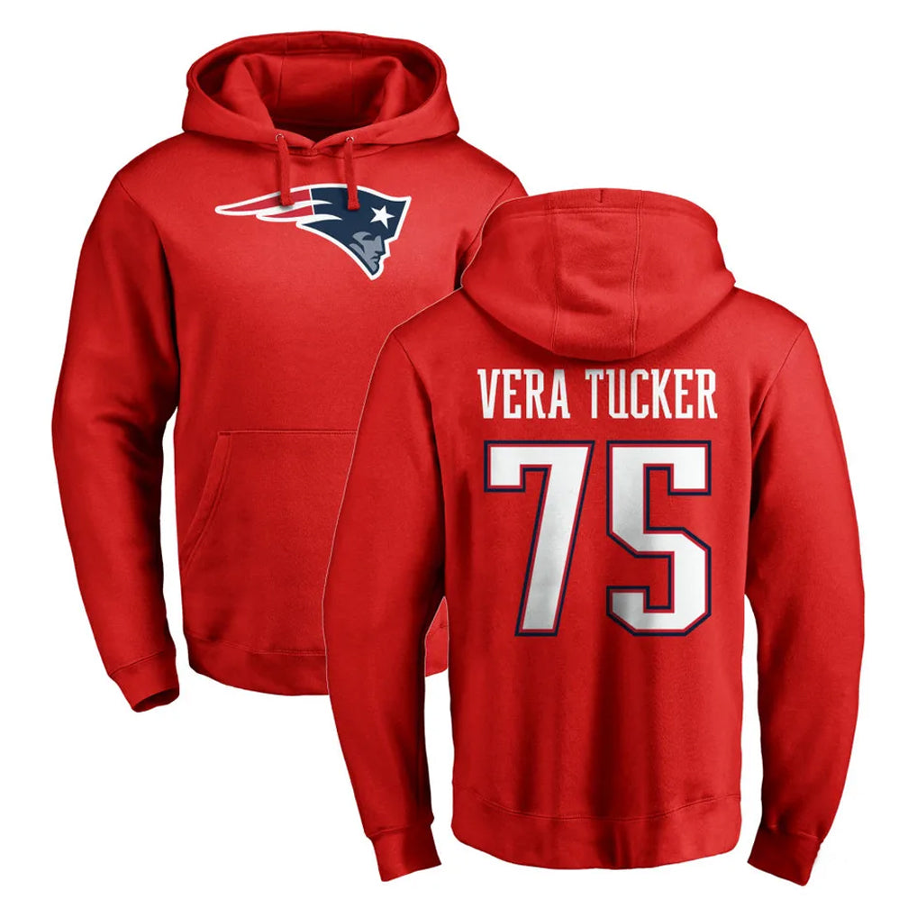 Seanshop NE.Patriots #75 Alijah Vera-Tucker Player Red LOGO Pullover Hoodies Home Game Stitched Jerseys