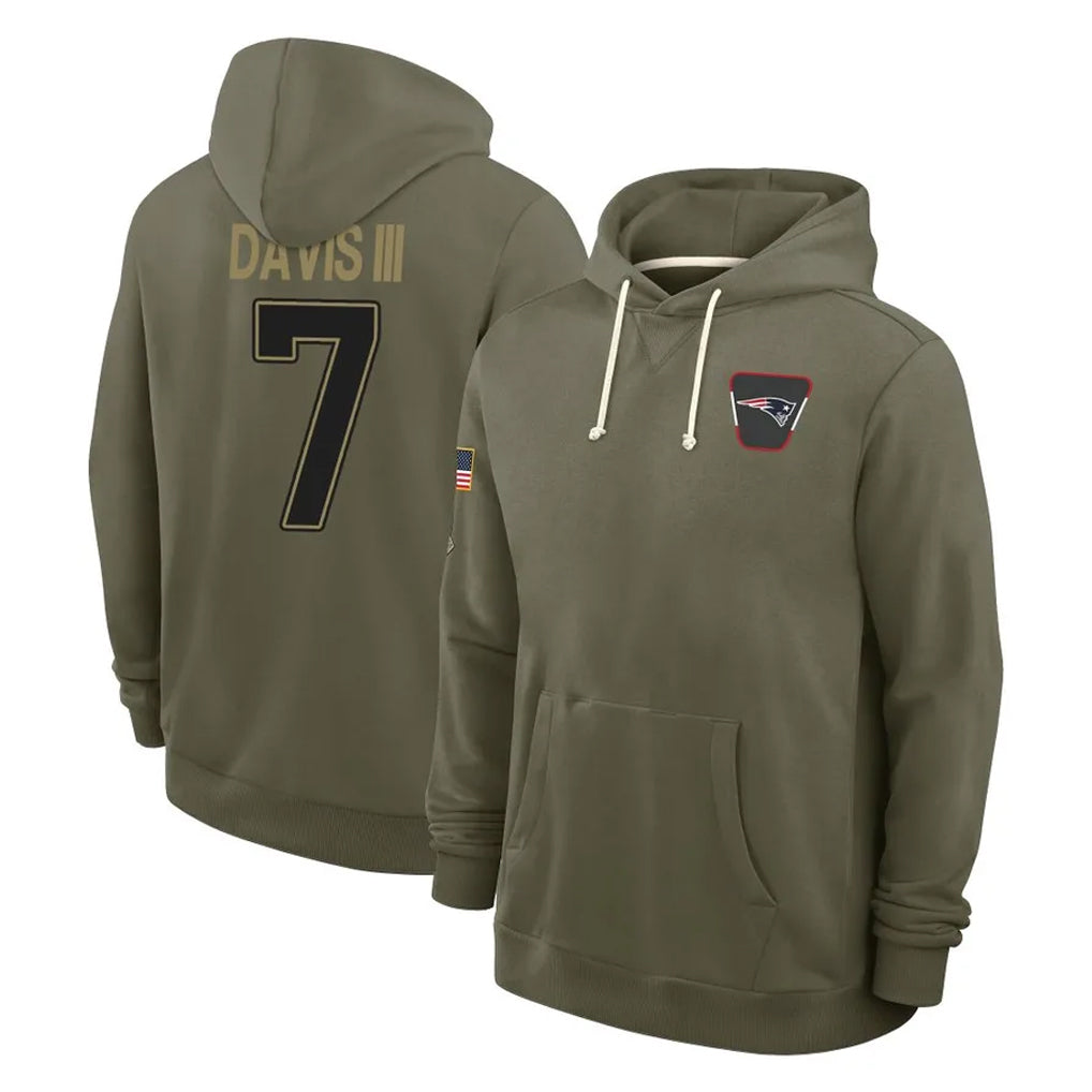 Seanshop NE.Patriots #7 Carlton Davis III Player Olive Salute to Service Pullover Hoodies Limited Stitched Jerseys