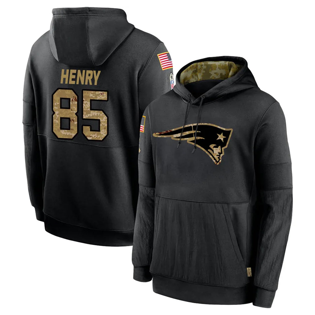 Seanshop NE.Patriots #85 Hunter Henry Player Black Salute to Service Hoodies Limited Game Stitched Jerseys
