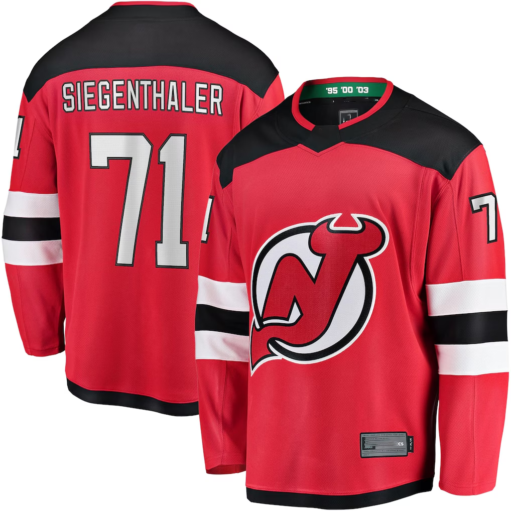 Seanshop NJ.Devils #71 Jonas Siegenthaler Red Home Breakaway Player Jerseys