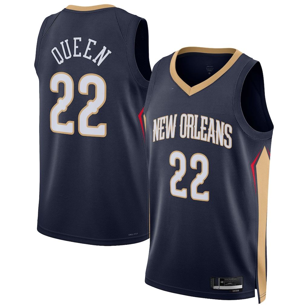 Seanshop NO.Pelicanss #22 Derik Queen Navy Swingman Stitched Jerseys- Icon Edition
