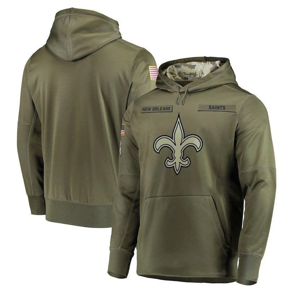 Seanshop NO.Saints Olive Salute to Service Pullover Hoodies Home Game Blank Player Stitched Jerseys