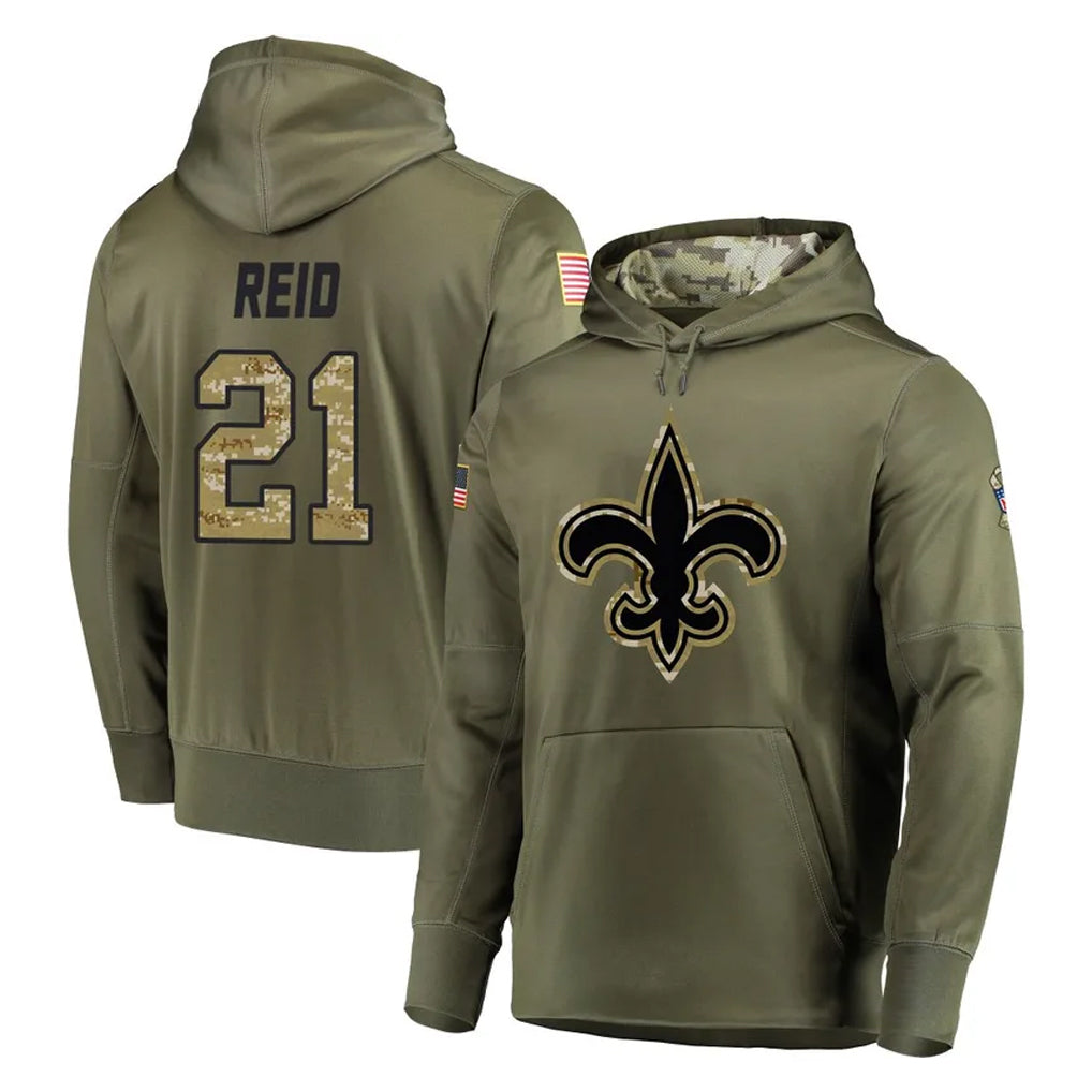 Seanshop NO.Saints #21 Justin Reid Player Olive Salute to Service Pullover Hoodies Home Game Stitched Jerseys