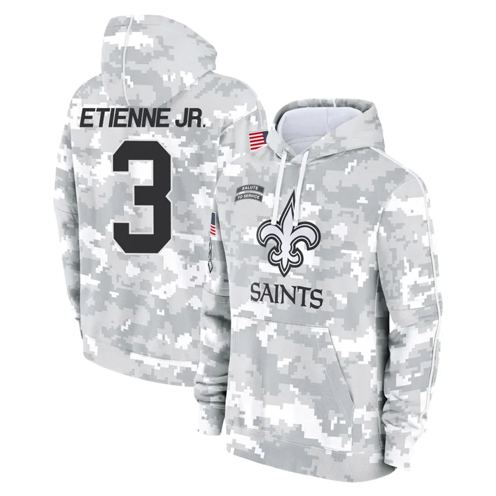 Seanshop NO.Saints #3 Travis Etienne Jr. Player Arctic Camo Salute to Service Pullover Hoodies Limited Game Stitched Jerseys