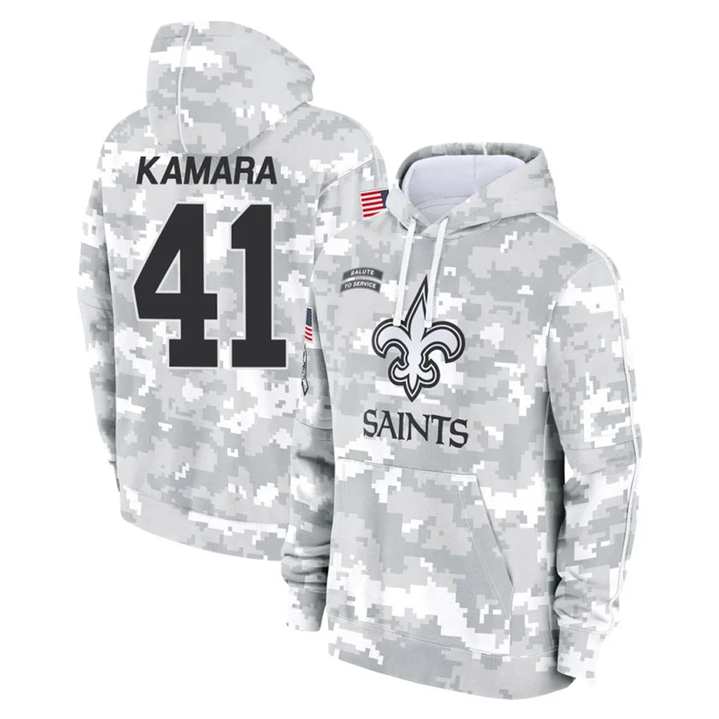 Seanshop NO.Saints #41 Alvin Kamara Player Arctic Camo Salute to Service Pullover Hoodies Limited Game Stitched Jerseys