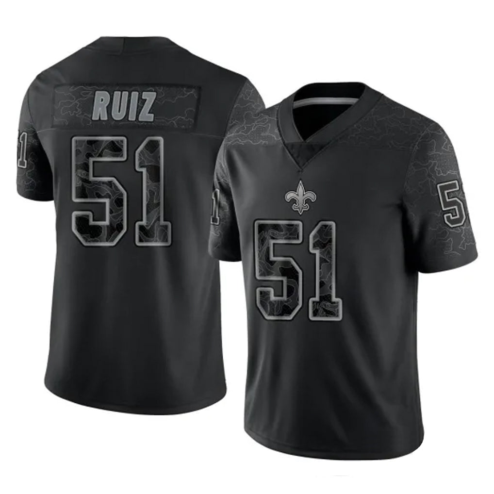 Seanshop NO.Saints #51 Cesar Ruiz Player Black Limited Reflective Home Game Stitched Jerseys
